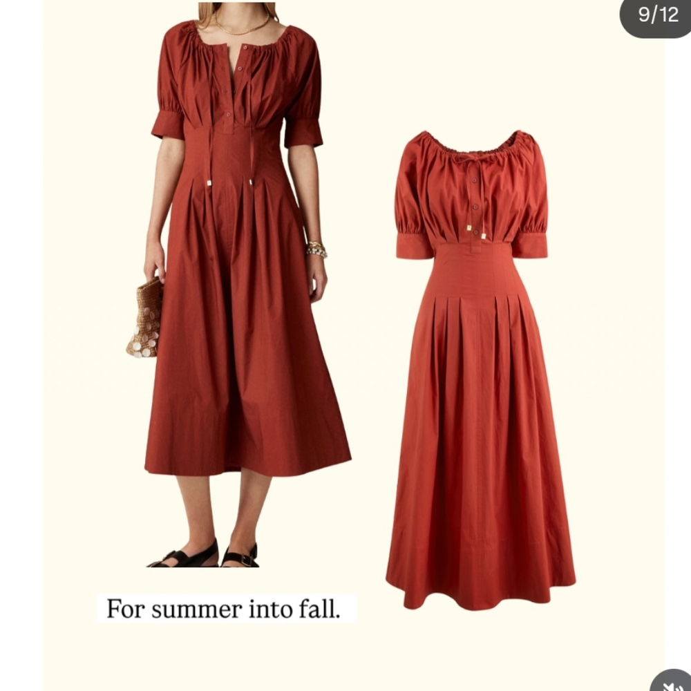 J. Crew Ruched Puff Sleeve Rust Midi Dress, size US10